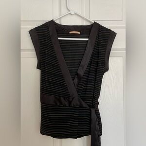 Forever 21 black with multicolored pinstripes shirt/vest that ties at the waist